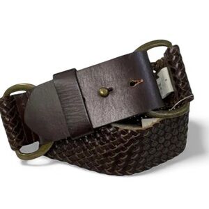 J Crew. Town Leather Braided Belt with Brass Buckle